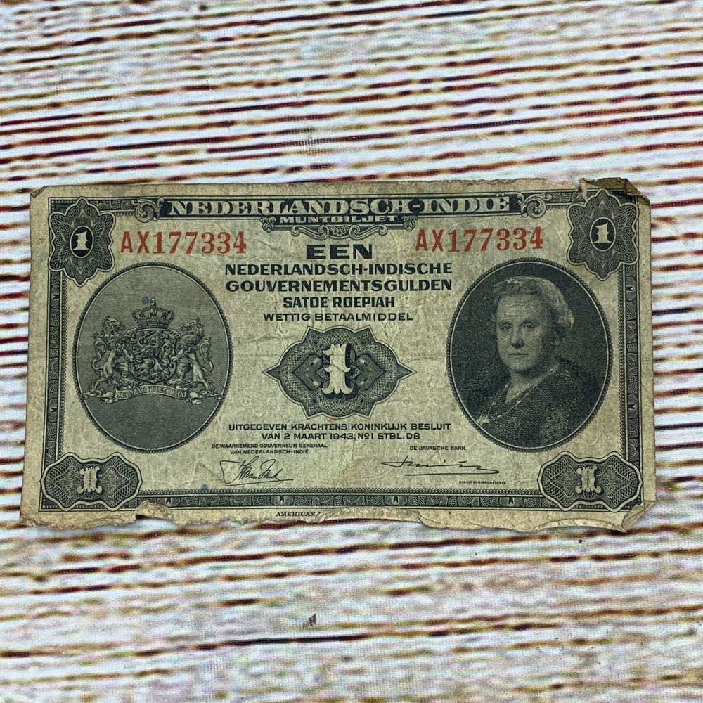 Netherlands Indies Banknote 1 Gulden Dutch East Indies Currency Money‎